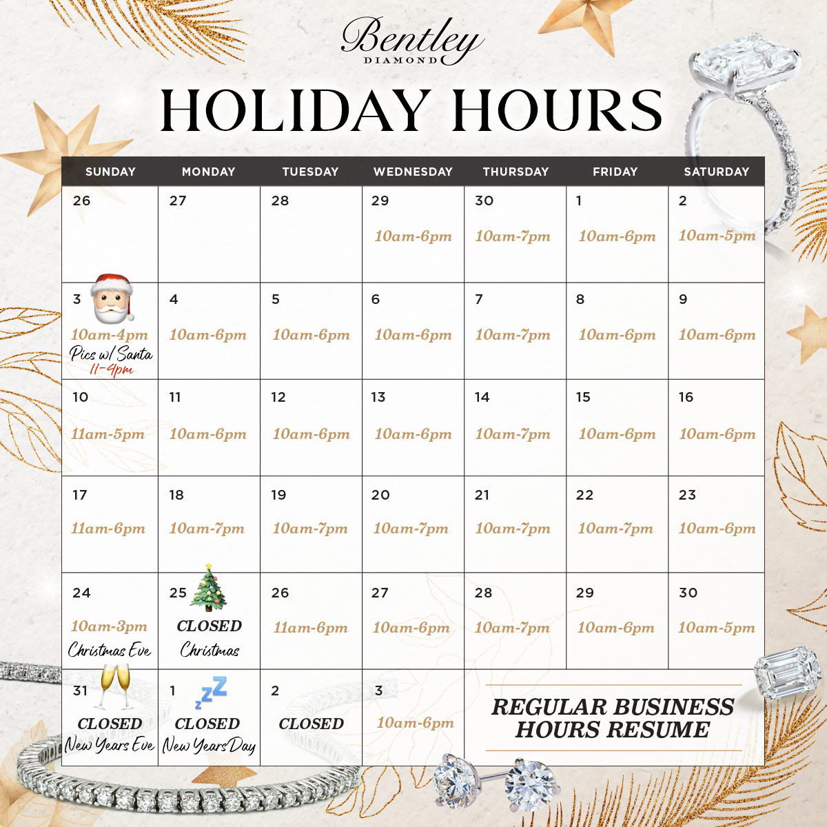 Bentley Diamond - Holiday Hours 2017